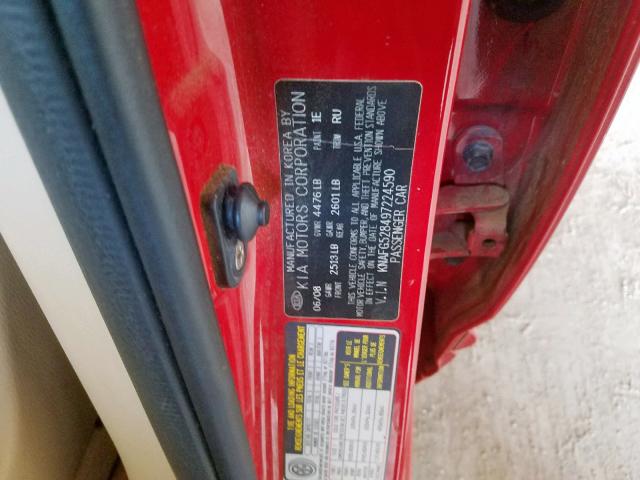 KNAFG528497224590 - 2009 KIA RONDO BASE RED photo 10