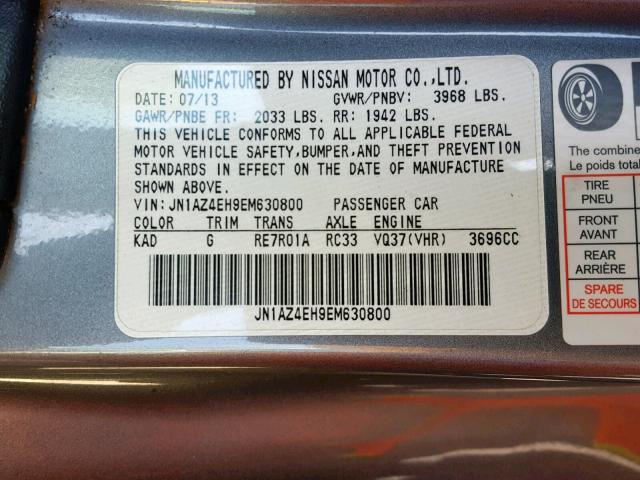 JN1AZ4EH9EM630800 - 2014 NISSAN 370Z BASE GRAY photo 10