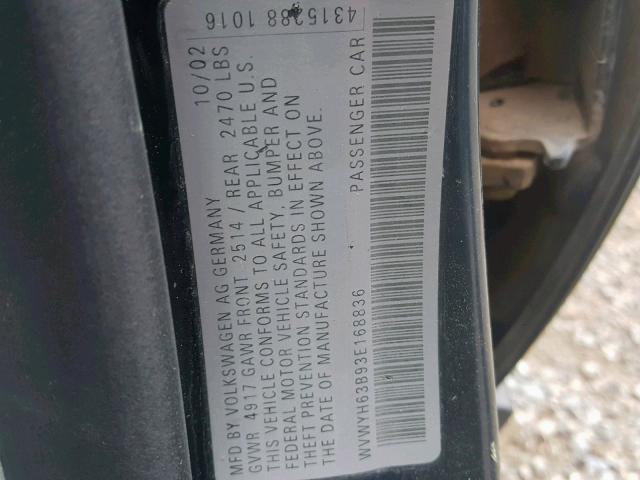 WVWYH63B93E168836 - 2003 VOLKSWAGEN PASSAT GLX 灰色 照片 10