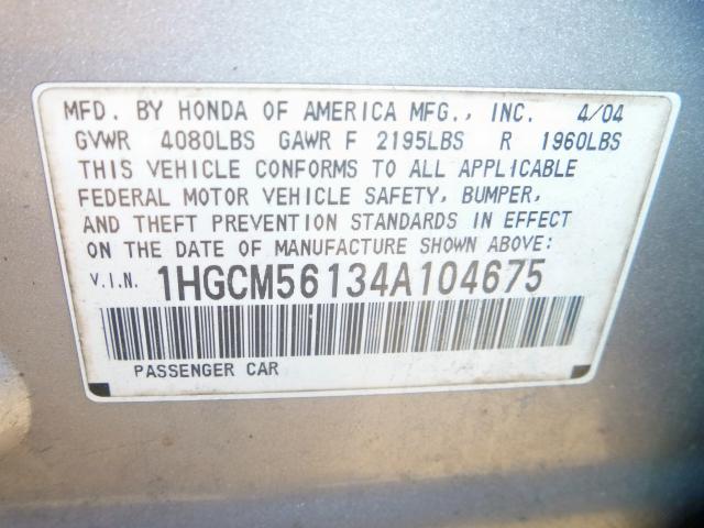 1HGCM56134A104675 - 2004 HONDA ACCORD DX SILVER photo 10