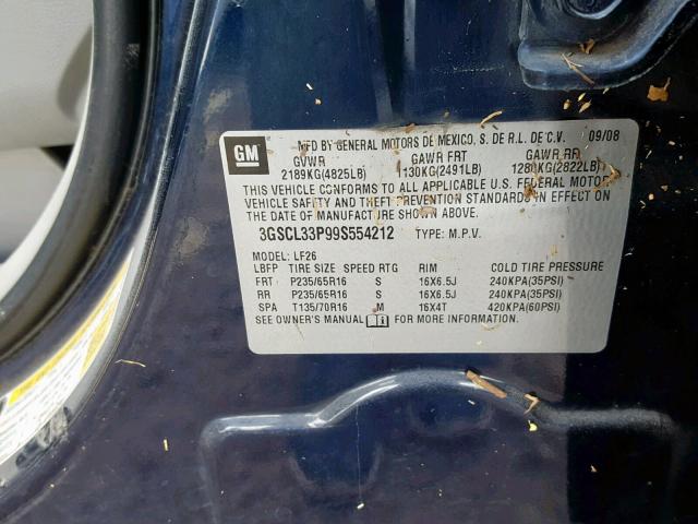 3GSCL33P99S554212 - 2009 SATURN VUE XE BLUE photo 10