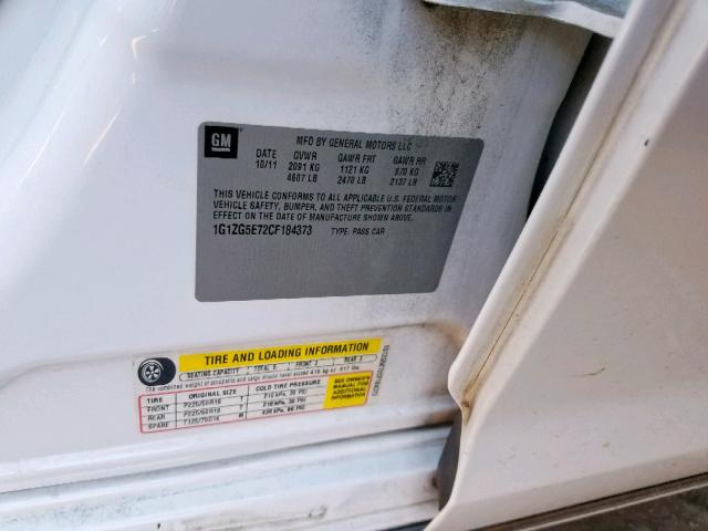 1G1ZG5E72CF184373 - 2012 CHEVROLET MALIBU LTZ 白色 照片 10