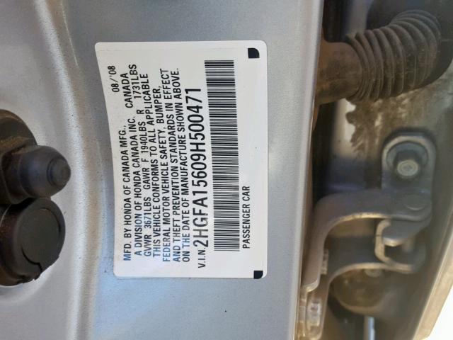 2HGFA15609H500471 - 2009 HONDA CIVIC LX-S Gümüş foto 10