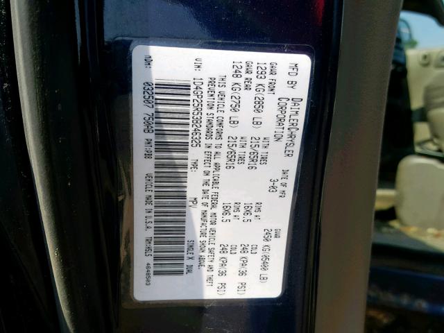 1D4GP25R53B246325 - 2003 DODGE CARAVAN SE BLUE photo 10