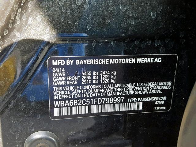 WBA6B2C51FD798997 - 2015 BMW 650 I BLACK photo 10