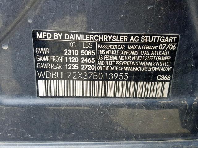 WDBUF72X37B013955 - 2007 MERCEDES-BENZ E 550 GRAY photo 10