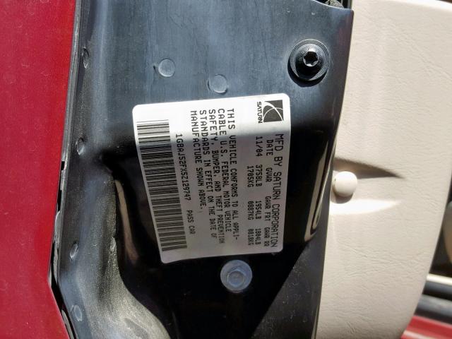 1G8AJ52FX5Z129747 - 2005 SATURN ION LEVEL RED photo 10