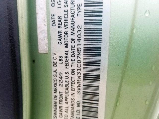 3VWRW31C07M514032 - 2007 VOLKSWAGEN NEW BEETLE მწვანე ფოტო 10