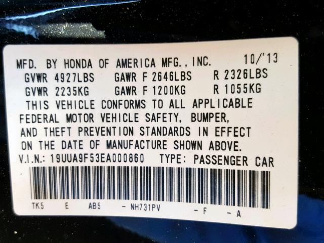 19UUA9F53EA000860 - 2014 ACURA TL TECH BLACK photo 10