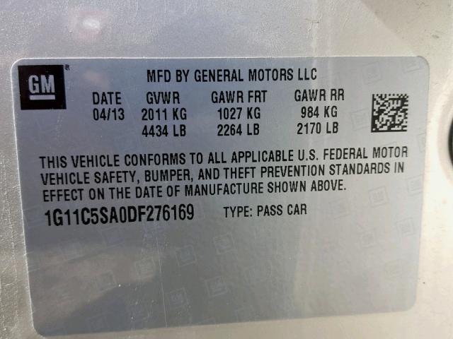 1G11C5SA0DF276169 - 2013 CHEVROLET MALIBU 1LT 金色 照片 10