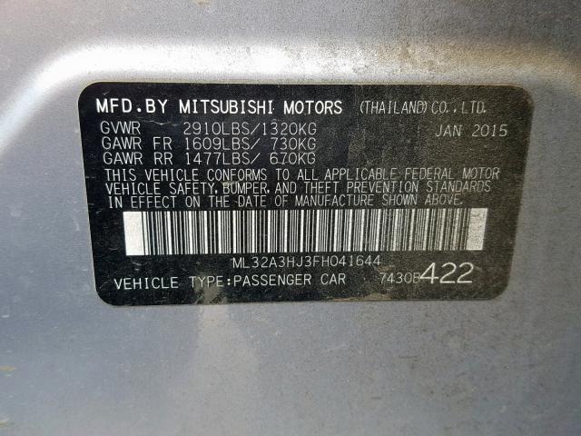 ML32A3HJ3FH041644 - 2015 MITSUBISHI MIRAGE DE SILVER photo 10