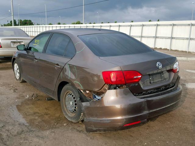 3VW2K7AJ1DM307244 - 2013 VOLKSWAGEN JETTA BASE BROWN photo 3