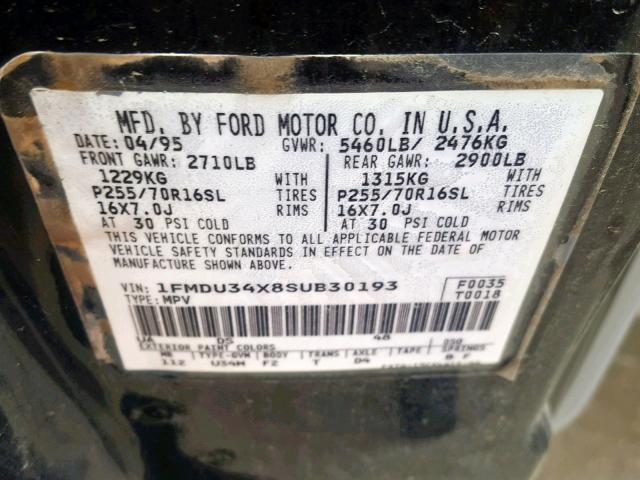 1FMDU34X8SUB30193 - 1995 FORD EXPLORER BLACK photo 10