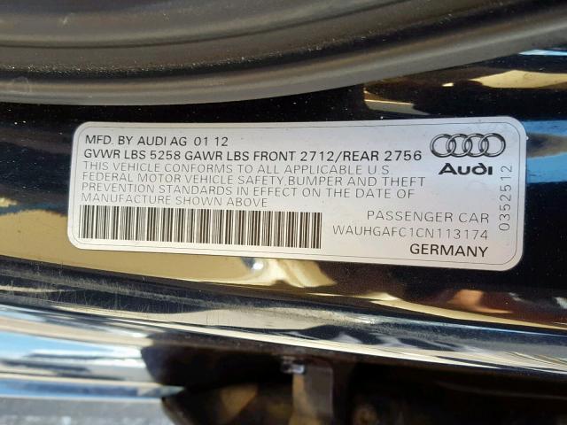 WAUHGAFC1CN113174 - 2012 AUDI A6 PRESTIG BLUE photo 10