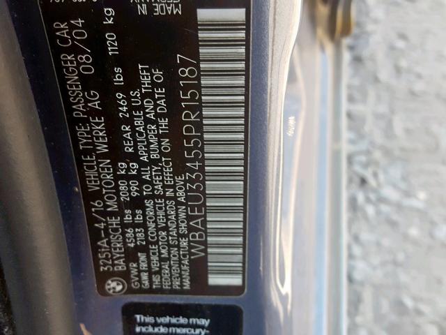 WBAEU33455PR15187 - 2005 BMW 325 XI BLUE photo 10