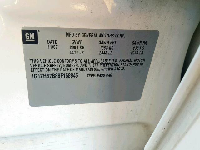 1G1ZH57B88F168846 - 2008 CHEVROLET MALIBU 1LT Ağ foto 10