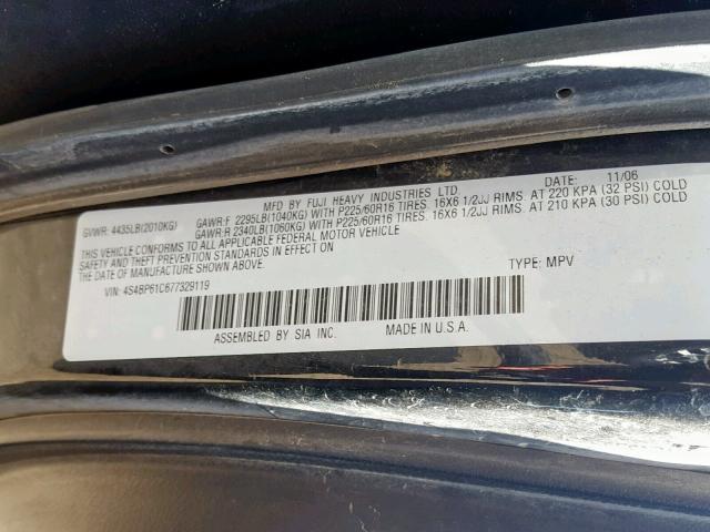 4S4BP61C677329119 - 2007 SUBARU LEGACY OUT BLACK photo 10