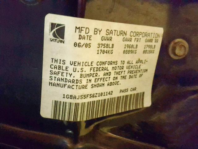 1G8AJ55F56Z101142 - 2006 SATURN ION LEVEL BLUE photo 10