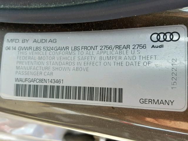 WAUFGAFC8EN143461 - 2014 AUDI A6 PREMIUM BROWN photo 10