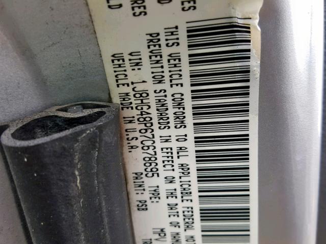 1J8HG48P67C678695 - 2007 JEEP COMMANDER SILVER photo 10