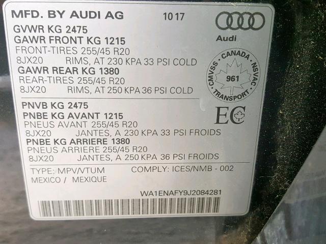 WA1ENAFY9J2084281 - 2018 AUDI Q5 PROGRES GRAY photo 10