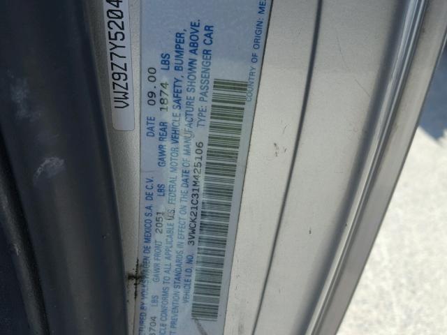 3VWCK21C31M425106 - 2001 VOLKSWAGEN NEW BEETLE ვერცხლისფერი ფოტო 10