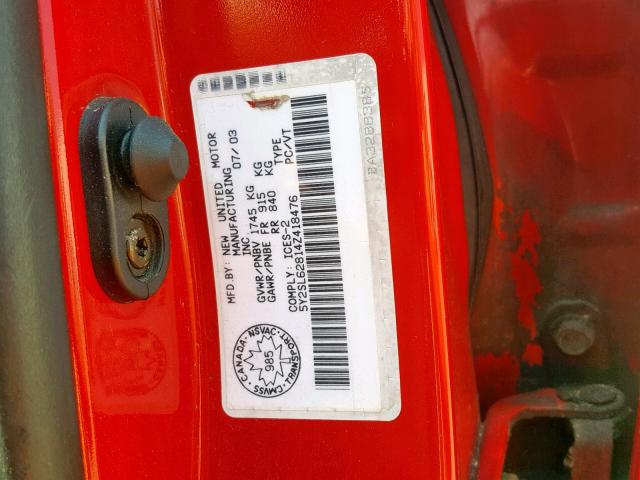 5Y2SL62814Z418476 - 2004 PONTIAC VIBE RED photo 10