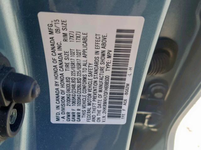 2HKRM4H70FH698500 - 2015 HONDA CR-V EXL BLUE photo 10