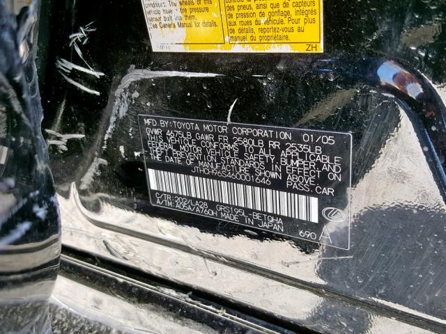 JTHCH96S460001646 - 2006 LEXUS GS 300 BLACK photo 10