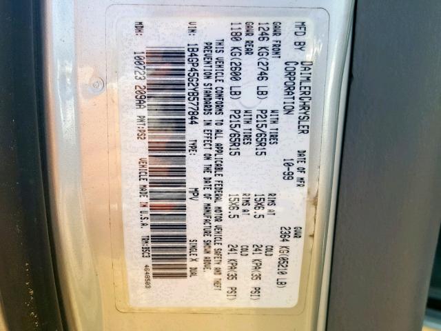 1B4GP45G2YB577844 - 2000 DODGE CARAVAN SE GRAY photo 10