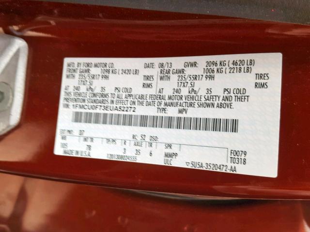 1FMCU0F73EUA52272 - 2014 FORD ESCAPE S RED photo 10