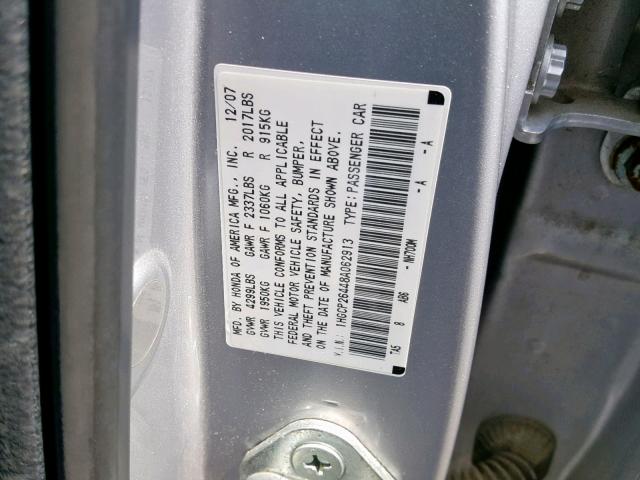 1HGCP26448A062913 - 2008 HONDA ACCORD LXP SILVER photo 10