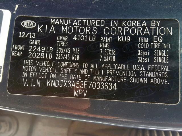 KNDJX3A53E7033634 - 2014 KIA SOUL ! BLUE photo 10