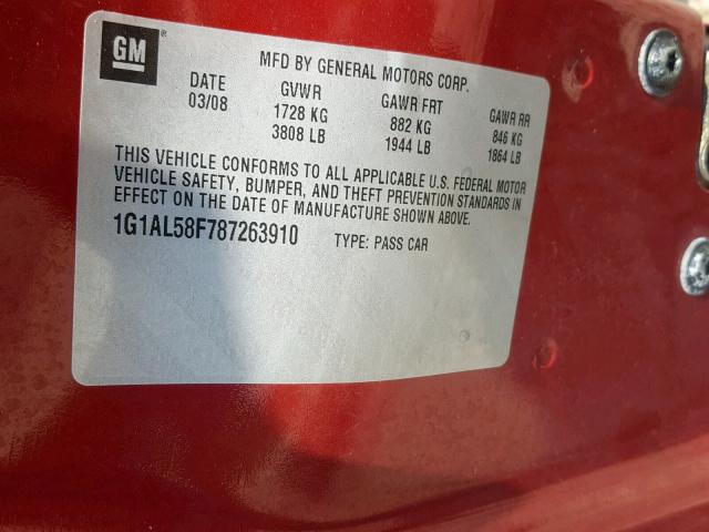 1G1AL58F787263910 - 2008 CHEVROLET COBALT LT RED photo 10