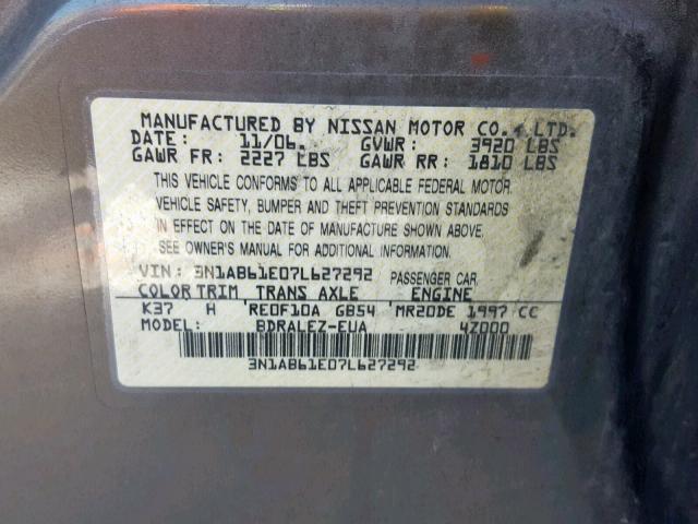 3N1AB61E07L627292 - 2007 NISSAN SENTRA 2.0 BROWN photo 10