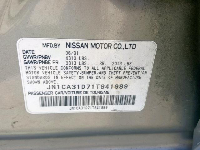 JN1CA31D71T841989 - 2001 NISSAN MAXIMA GXE GRAY photo 10