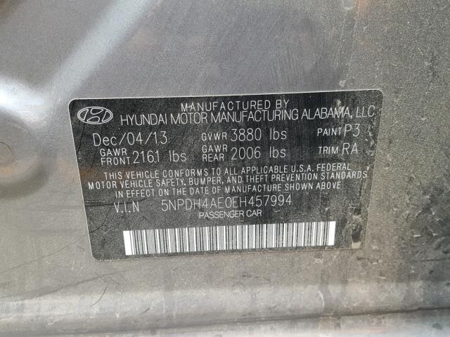 5NPDH4AE0EH457994 - 2014 HYUNDAI ELANTRA SE GRAY photo 10