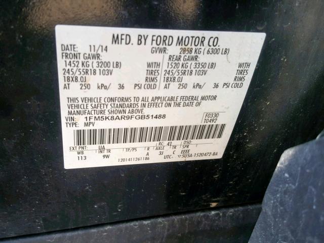 1FM5K8AR9FGB51488 - 2015 FORD EXPLORER P BLACK photo 10