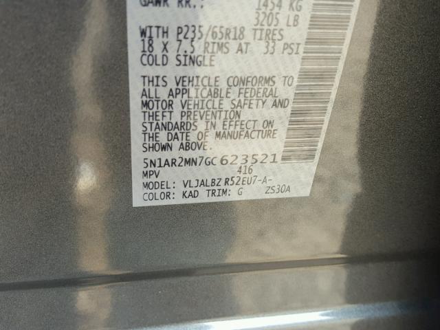 5N1AR2MN7GC623521 - 2016 NISSAN PATHFINDER GRAY photo 10