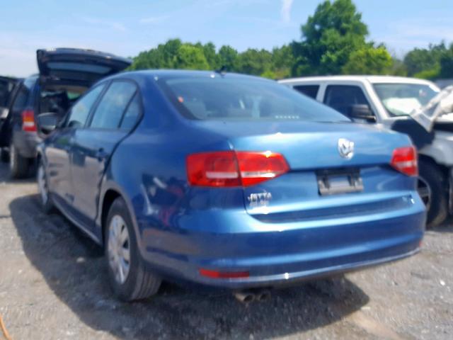 3VW2K7AJ7FM321149 - 2015 VOLKSWAGEN JETTA BASE BLUE photo 3