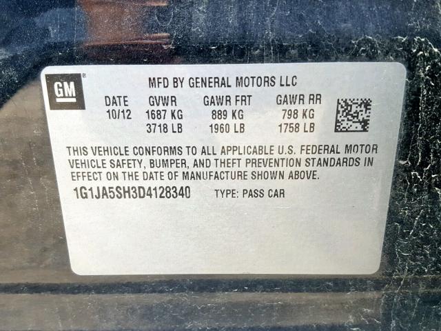 1G1JA5SH3D4128340 - 2013 CHEVROLET SONIC LS 黑色 照片 10