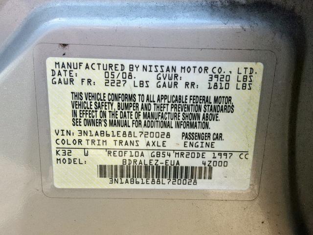 3N1AB61E88L720028 - 2008 NISSAN SENTRA 2.0 GOLD photo 10