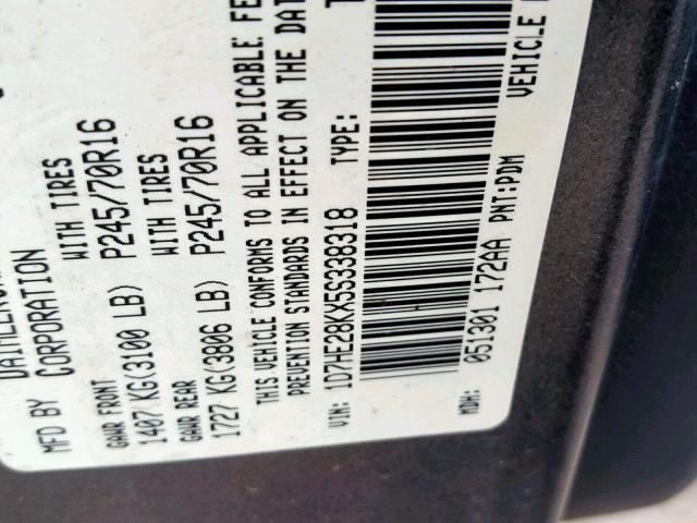 1D7HE28KX5S338318 - 2005 DODGE DAKOTA QUA GRAY photo 10