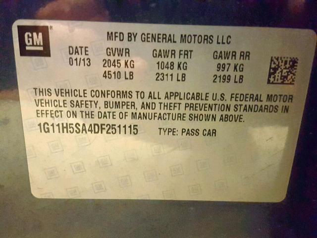 1G11H5SA4DF251115 - 2013 CHEVROLET MALIBU LTZ 灰色 照片 10