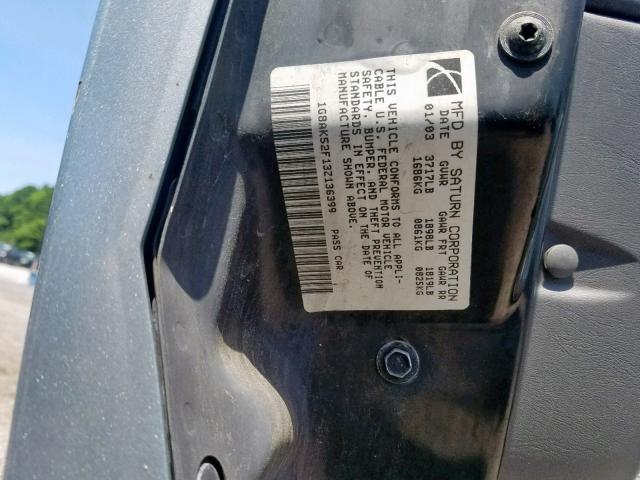 1G8AK52F13Z136399 - 2003 SATURN ION LEVEL BLUE photo 10