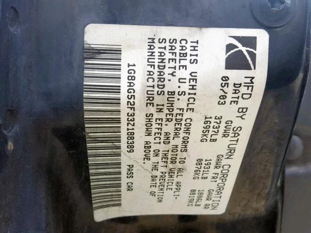1G8AG52F33Z188389 - 2003 SATURN ION LEVEL RED photo 10