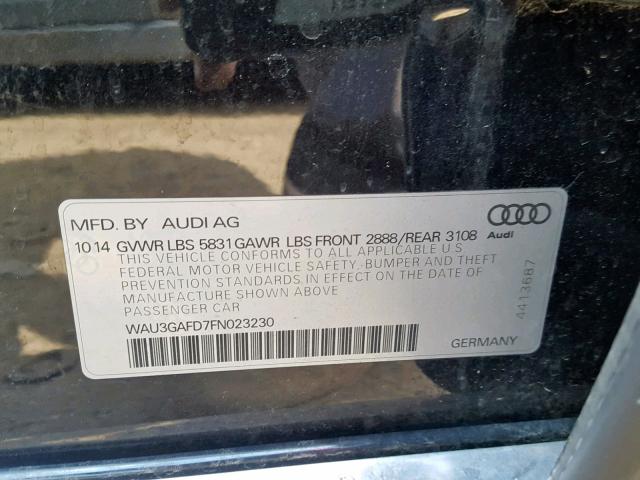 WAU3GAFD7FN023230 - 2015 AUDI A8 L QUATT BLACK photo 10