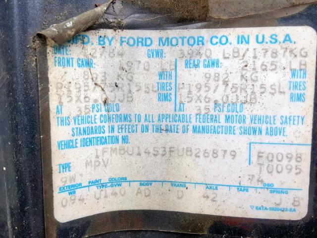 1FMBU14S3FUB26879 - 1985 FORD BRONCO II BLACK photo 10