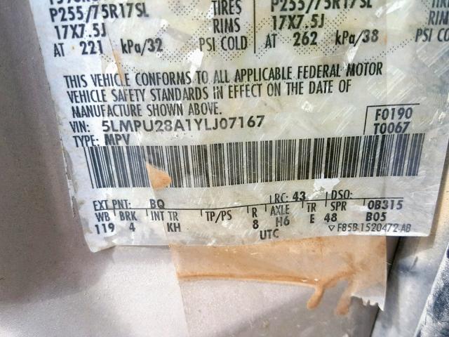 5LMPU28A1YLJ07167 - 2000 LINCOLN NAVIGATOR BEIGE photo 10