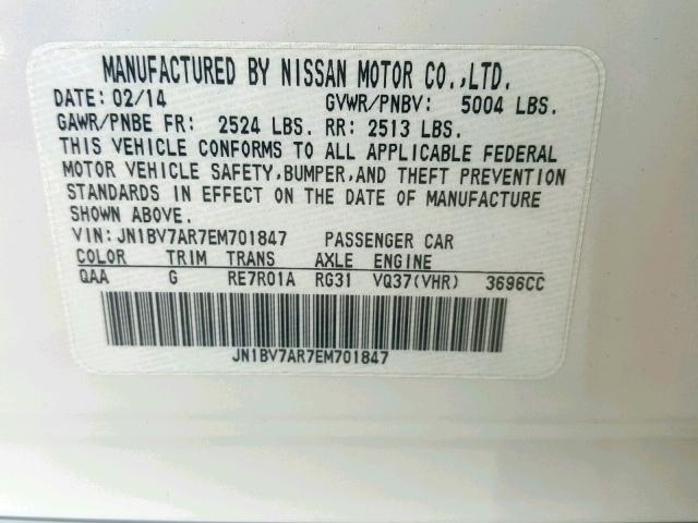 JN1BV7AR7EM701847 - 2014 INFINITI Q50 BASE Blanco foto 10